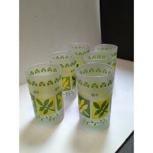 VTG Set Of 6 ST.PATRICKS Barware Frosted Glass Green Clover Ocean, Thailand.